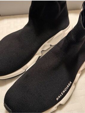 Balenciaga Black and White Speed Trainer Sock Sneaker, NEW. W SZ 11, M SZ 9.5